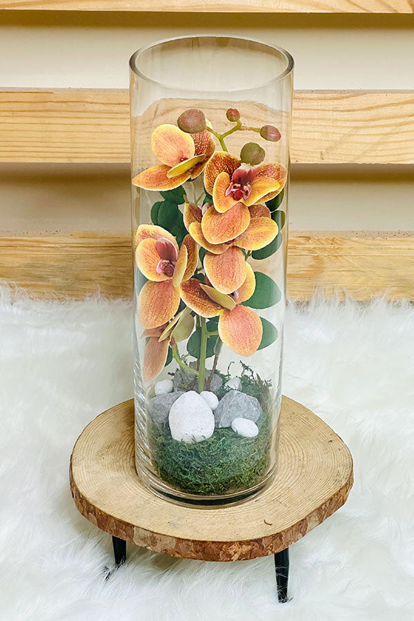 Faux Orchid Arrangement – Glass Vase - Plantsworld.ae