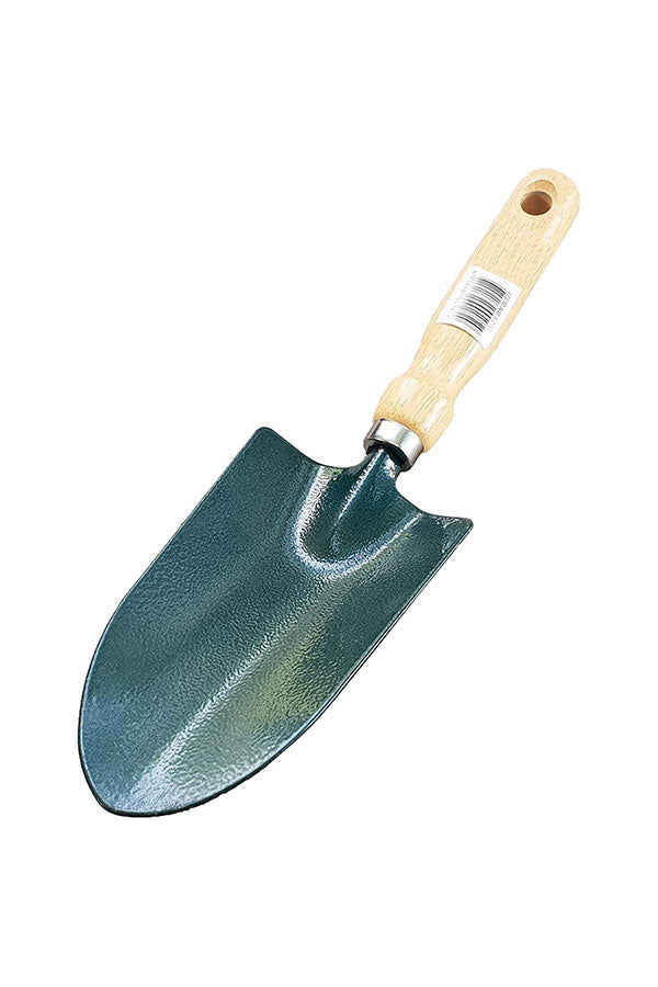 Greenlawn mini wooden hand shovel for gardening tasks.
