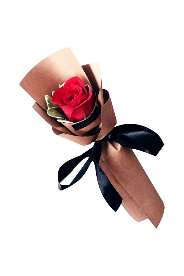Classic red rose bouquet with decorative bow and rustic wrap