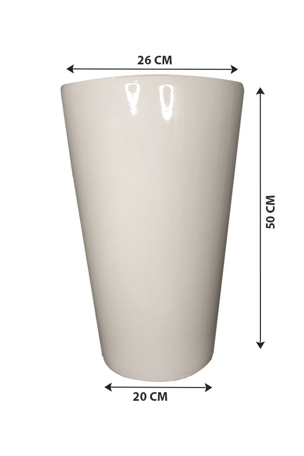Tall White Ceramic Pot - Plantsworld.ae