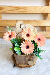 Faux Garbera With Wooden Box - Plantsworld.ae
