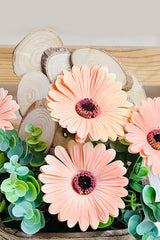 Faux Garbera With Wooden Box - Plantsworld.ae