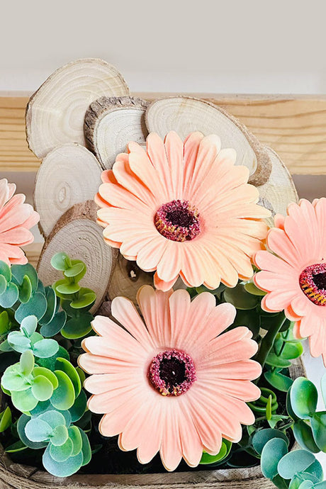Faux Garbera With Wooden Box - Plantsworld.ae