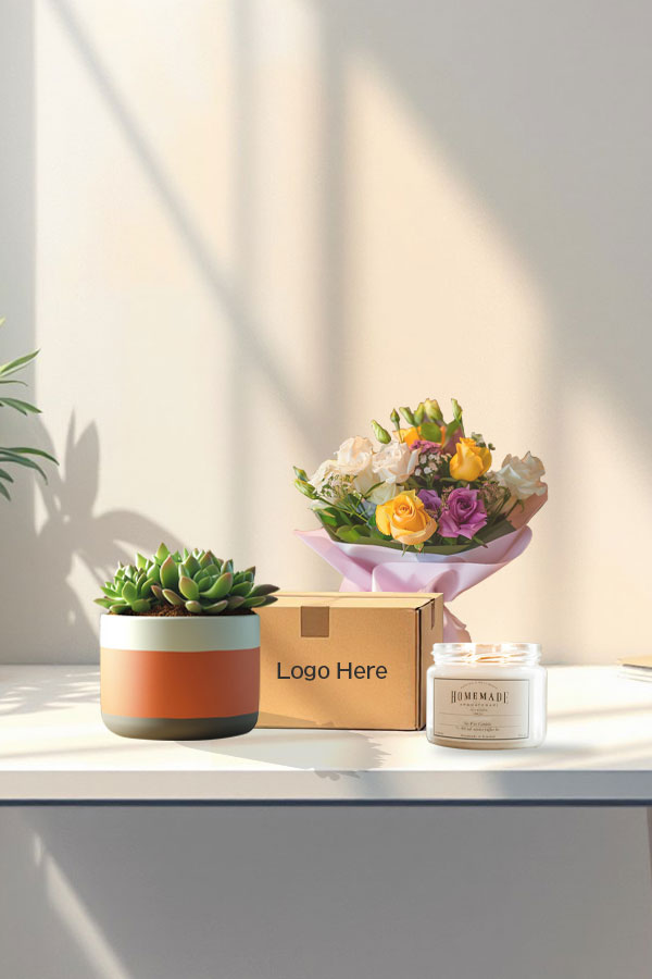Annual Employee Green Gift Set with indoor plant and flowers