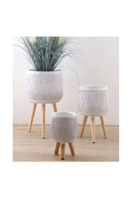Fiber Planter Pot With Wooden Stand - Plantsworld.ae