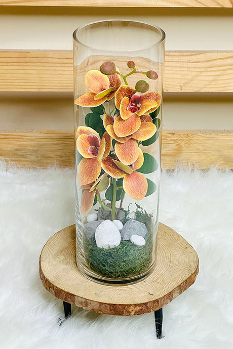 Faux Orchid Arrangement – Glass Vase - Plantsworld.ae