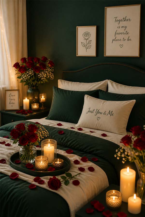 Romantic rose and candle decoration setup for special occasions