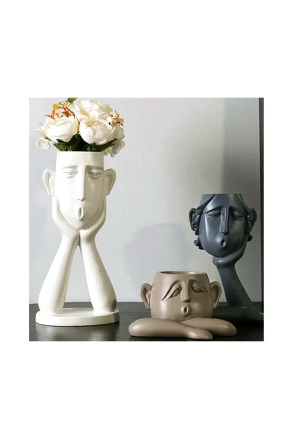 Resting Faces GRC Indoor Plant Pot - Set of 3 in modern minimalist design
