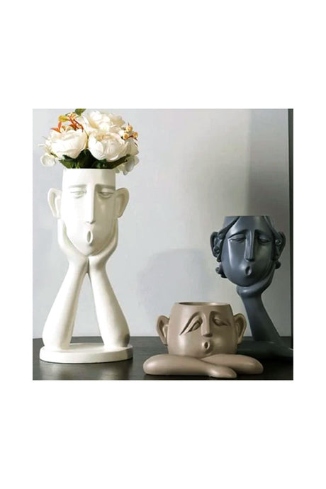Resting Faces GRC Indoor Plant Pot - Set of 3 in modern minimalist design
