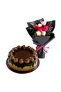 Flower and cake combo with delightful roses bouquet and cake
