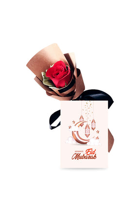 Simple Eid advance flower gift featuring a single rose bouquet