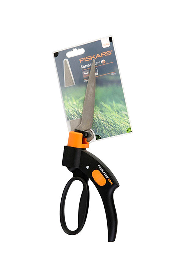 Fiskars grass shears with steel blades.
