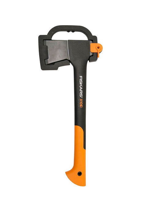 Fiskars Universal Axe X10 for chopping and splitting wood.