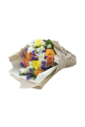 A vibrant mixed flower bouquet featuring fresh multi-colored blooms