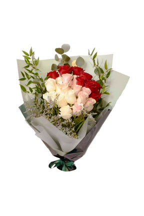 A bouquet of fresh chrysanthemum flowers arranged in a decorative style
