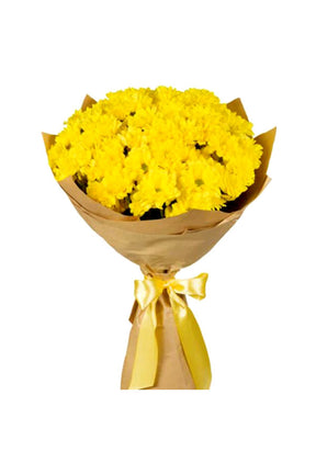 Yellow blossom flower arrangement with chrysanthemum in brown wrapping