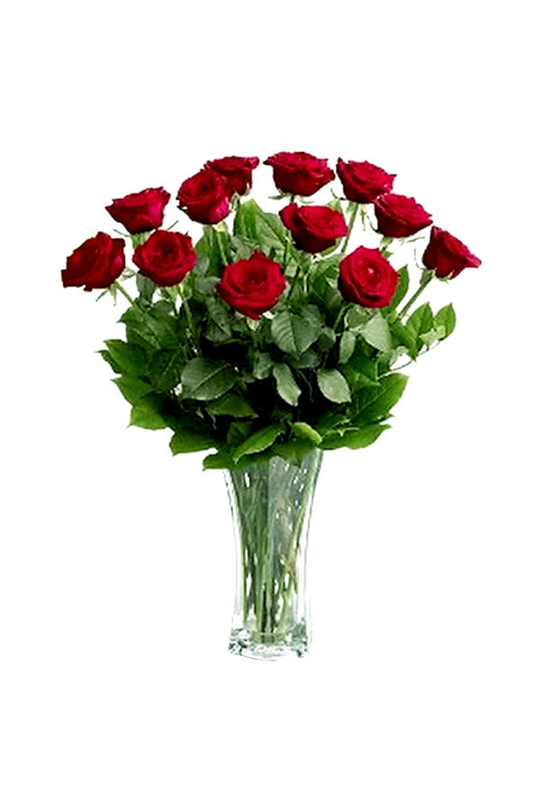 Bouquet of 11 roses arranged in a decorative flower vase