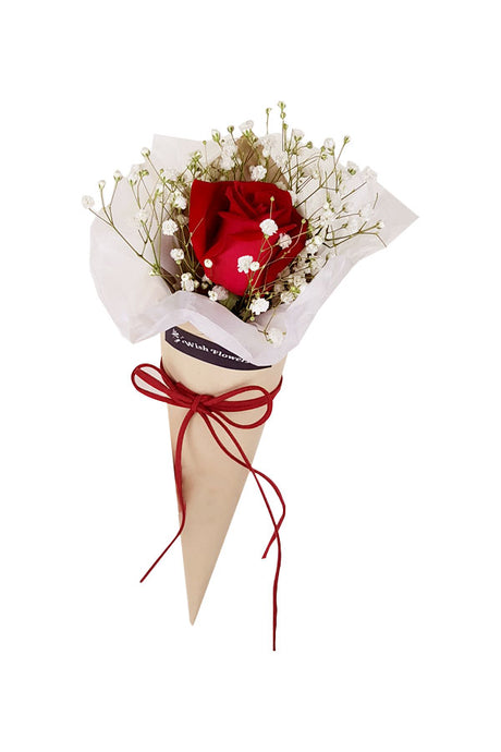 Joyful Day event flower bouquet with red rose and baby’s breath
